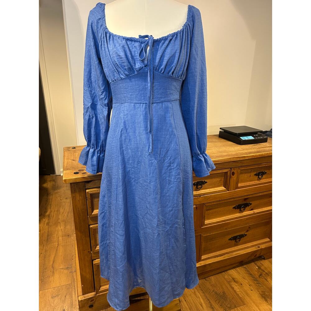 Chambray Sz S CottageCore Prairie Milkmaid Coquette Peasant Coastal Romantic Drs